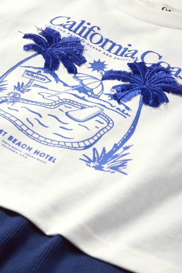 Děti - dívky - Motiv bazénu - souprava - tričko s krátkým rukávem a top - 2dílná - tmavomodrá/bílá