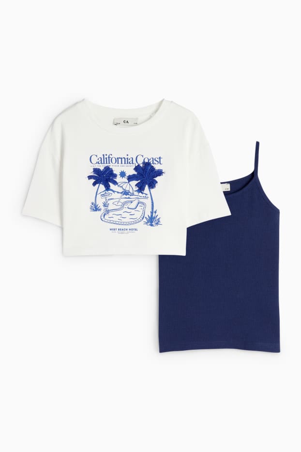 Děti - dívky - Motiv bazénu - souprava - tričko s krátkým rukávem a top - 2dílná - tmavomodrá/bílá