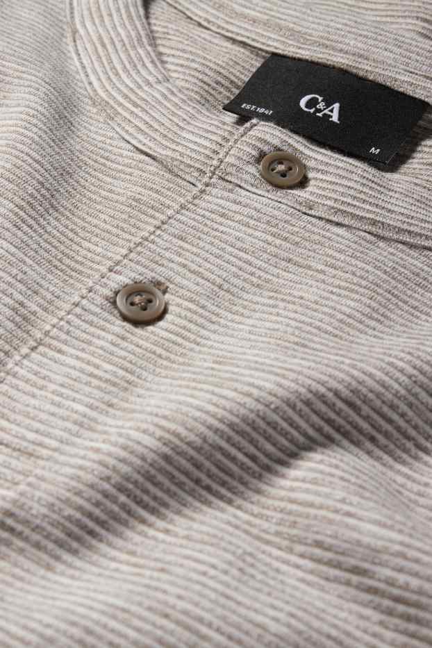 Uomo - Maglia serafino - regular fit - a righe - tessuto tramato - grigio scuro