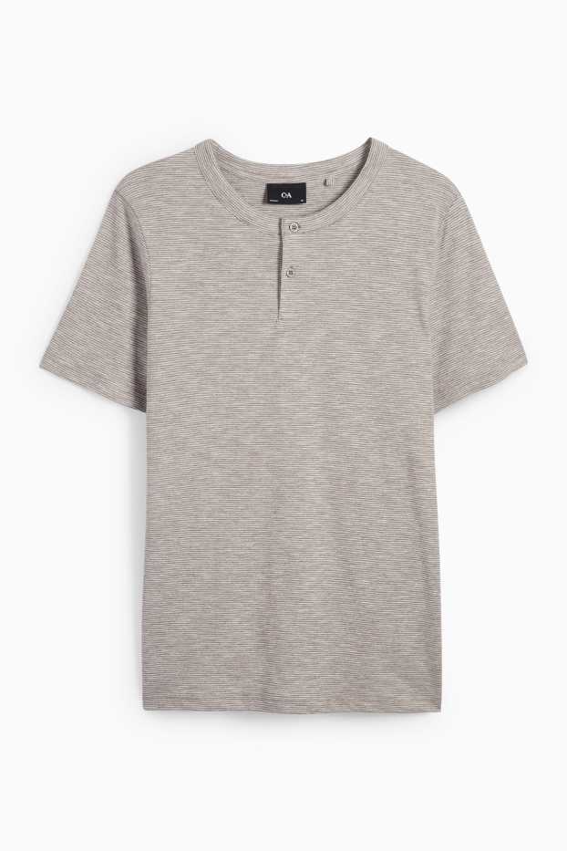 Uomo - Maglia serafino - regular fit - a righe - tessuto tramato - grigio scuro