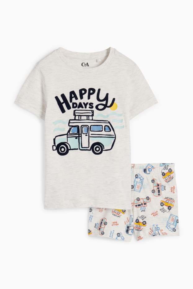 Kinderen: jongens - Camping - shortama - 2-delig - crème wit