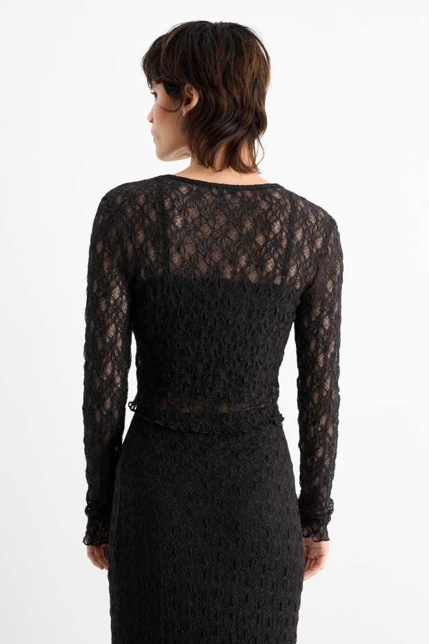 Dona - Samarreta crop de màniga llarga - negre