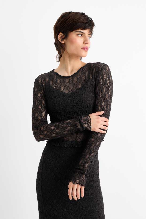 Dona - Samarreta crop de màniga llarga - negre