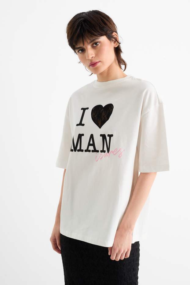 Femei - Tricou supradimensionat - alb