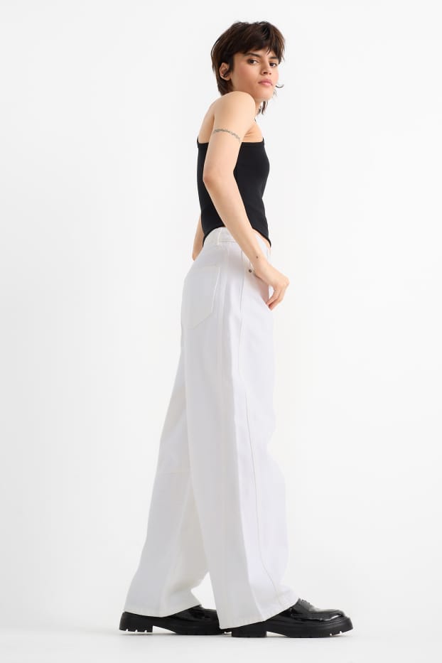 Dámské - Balloon jeans - mid waist - bílá