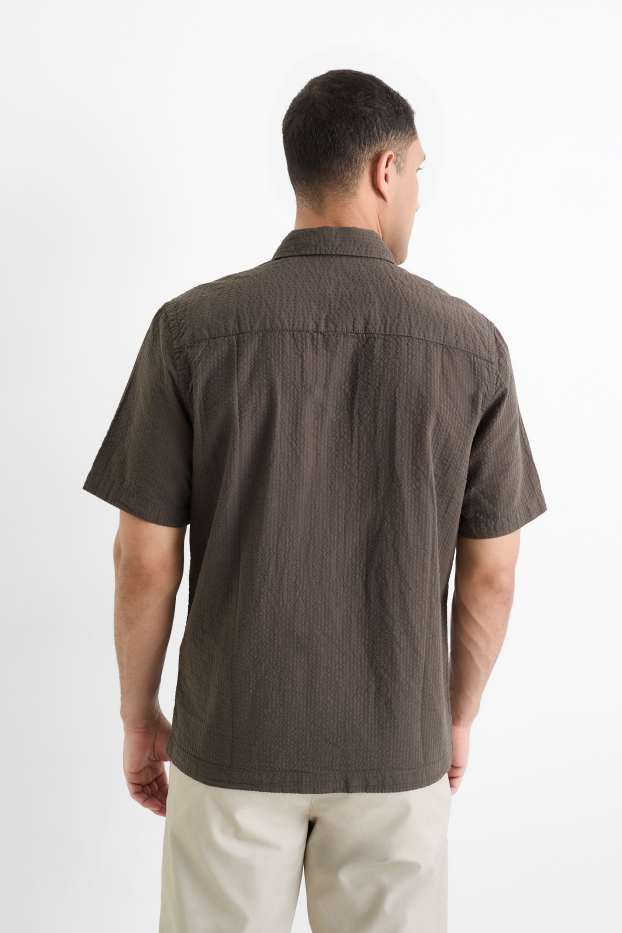 Pánské - Košile - relaxed fit - kent - hnědá