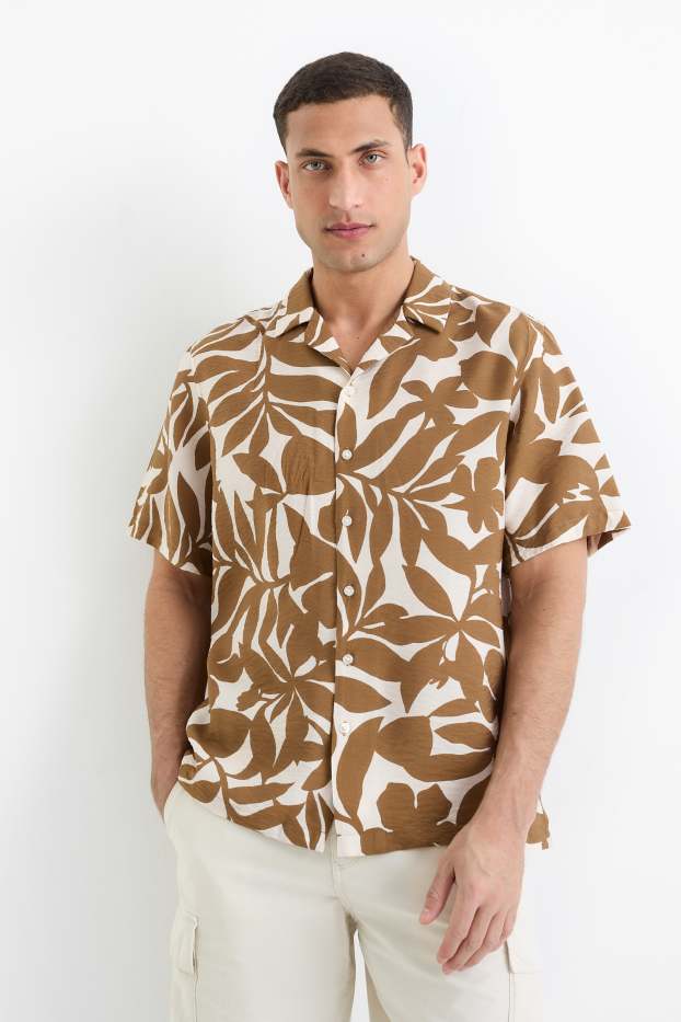 Herren - Hemd - Regular Fit - Reverskragen - gemustert - braun / beige