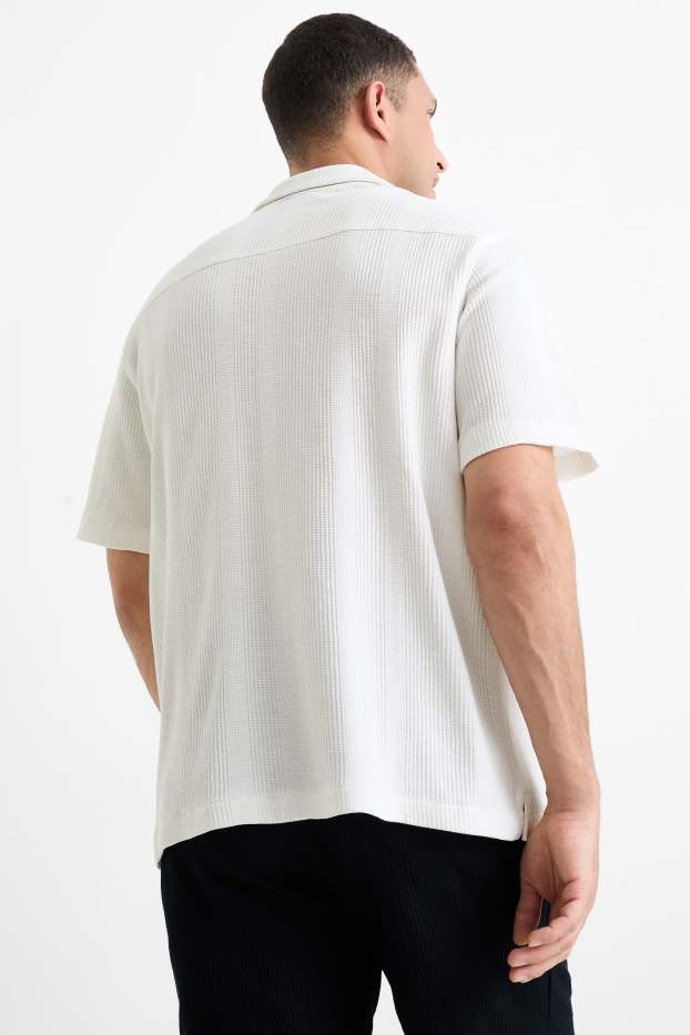 Pánské - Košile - relaxed fit - klopový límec - strukturovaná - krémově bílá