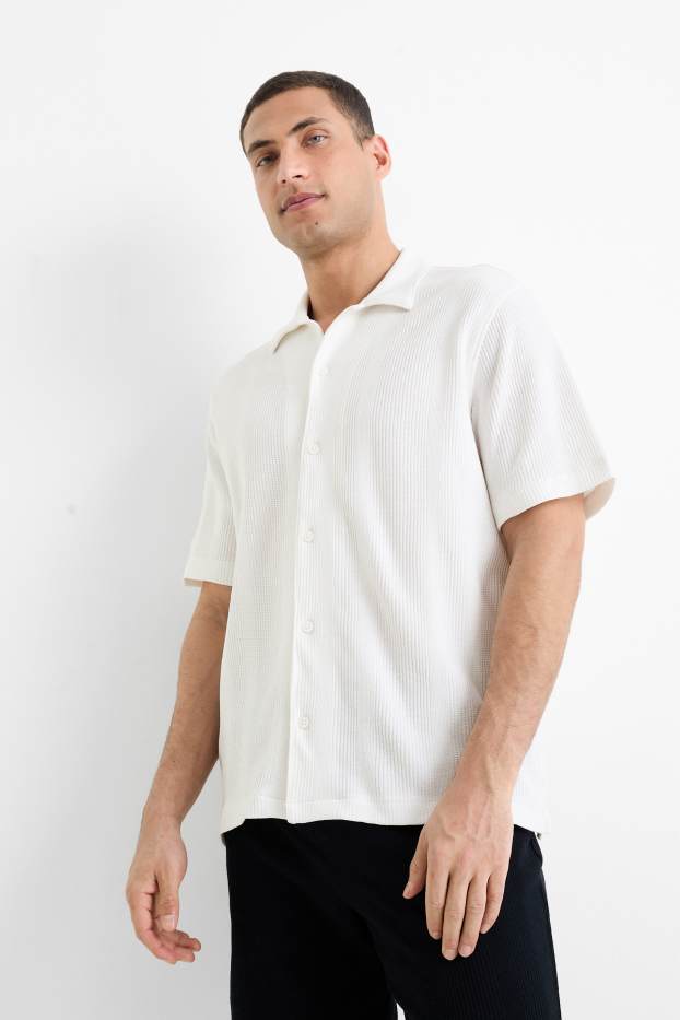 Pánské - Košile - relaxed fit - klopový límec - strukturovaná - krémově bílá
