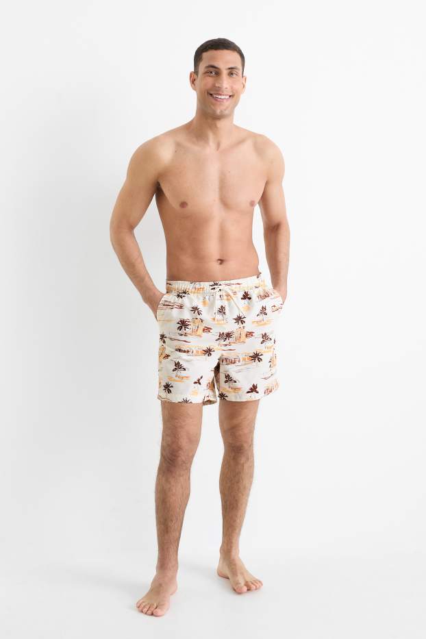 Hommes - Short de bain - à motif - blanc crème