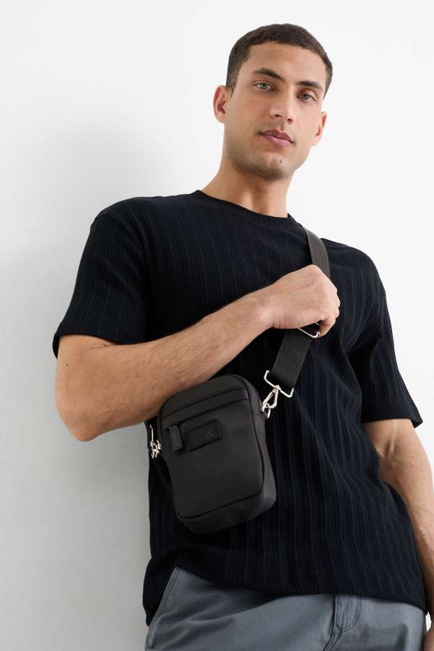 Herren - Kleine Umhängetasche mit abnehmbarem Taschengurt - schwarz