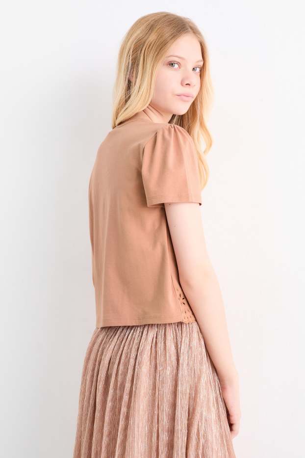 Children Girls - Short sleeve T-shirt - apricot