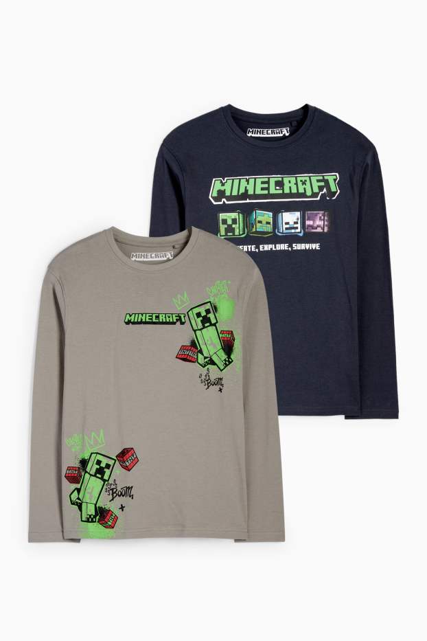 Kinder Buben - Multipack 2er - Minecraft - Langarmshirt - grau