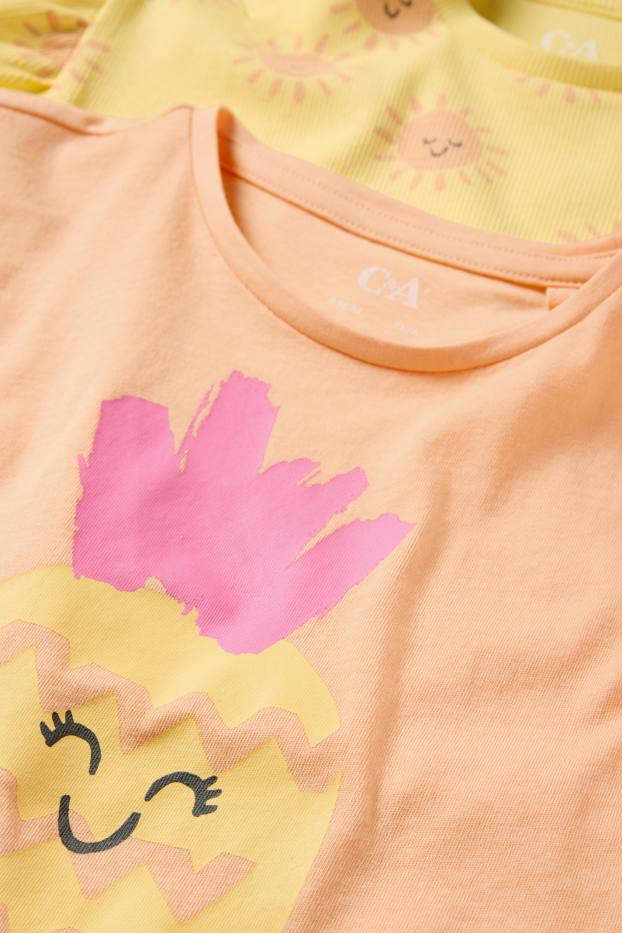 Enfants filles - Lot de 2 - soleil et ananas - pyjashorts - 4 pièces - orange