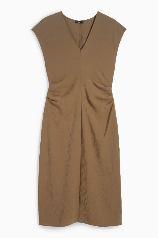 Femmes - Robe ajustable à col V - kaki