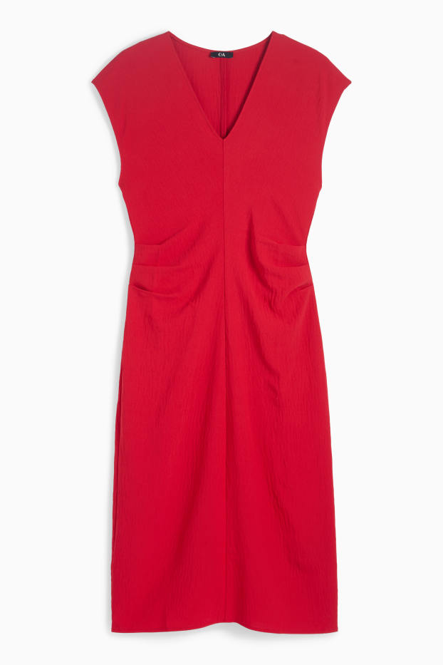 Femmes - Robe ajustable à col V - rouge foncé