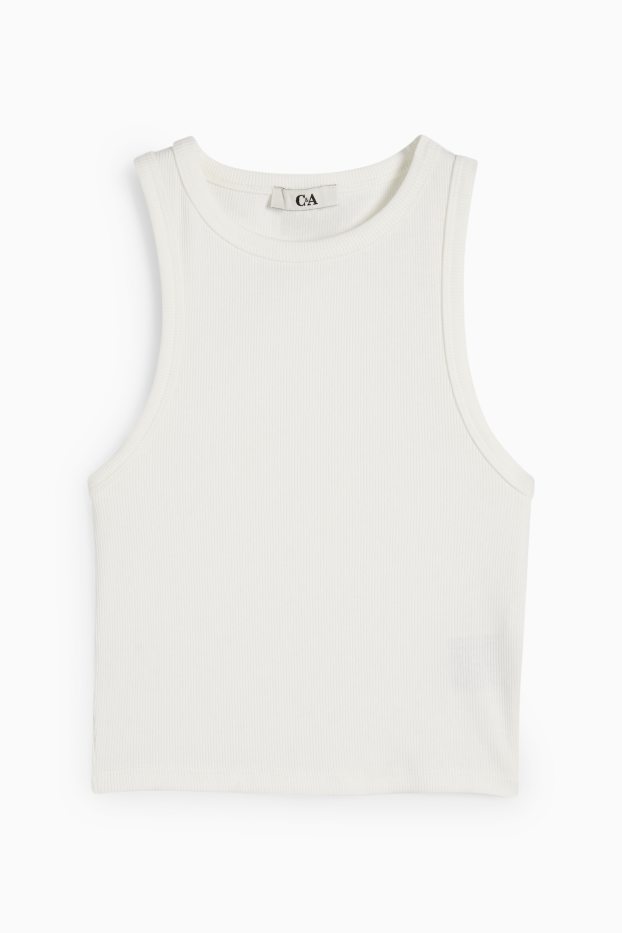 Damen - Crop Top - gerippt - cremeweiß