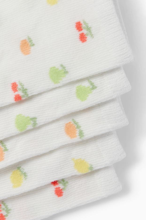Bébés filles - Lot de 5 paires - fruits - chaussettes de sport pour bébé à motif - blanc crème