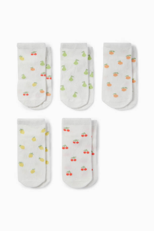 Bébés filles - Lot de 5 paires - fruits - chaussettes de sport pour bébé à motif - blanc crème