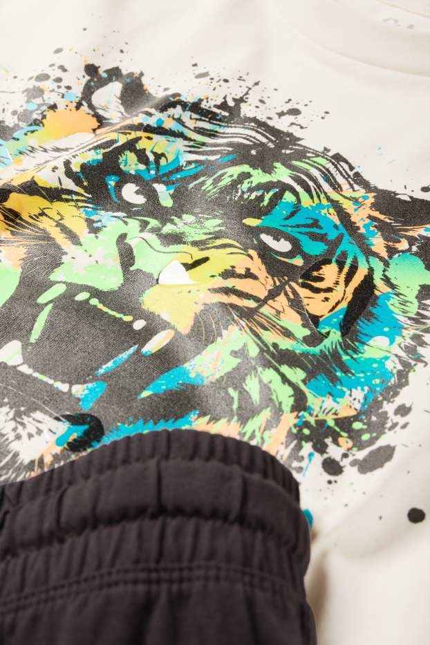 Enfants garçons - Tigre - ensemble - T-shirt et short - 2 pièces - blanc crème