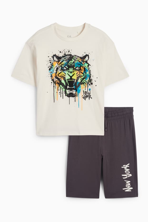 Enfants garçons - Tigre - ensemble - T-shirt et short - 2 pièces - blanc crème