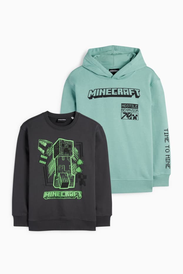 Enfants garçons - Lot de 2 - Minecraft - sweat à capuche et sweat - vert