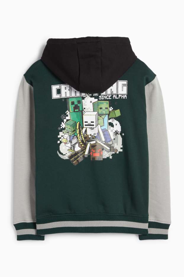 Bambini - Minecraft - giacca college con cappuccio - verde scuro