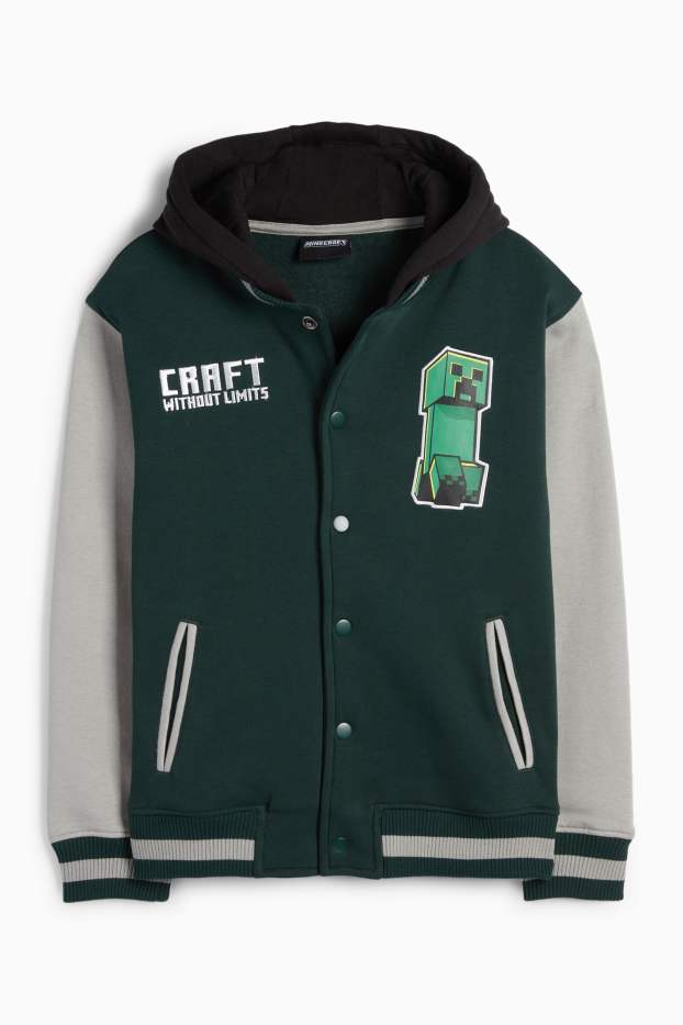 Bambini - Minecraft - giacca college con cappuccio - verde scuro