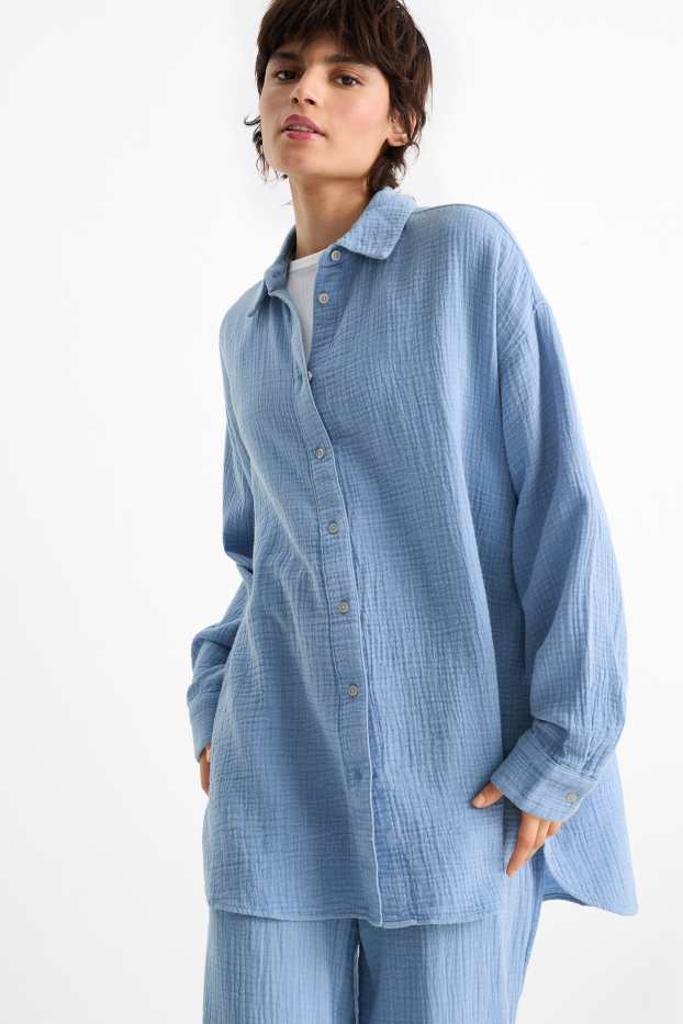 Femmes - Chemisier en mousseline - bleu