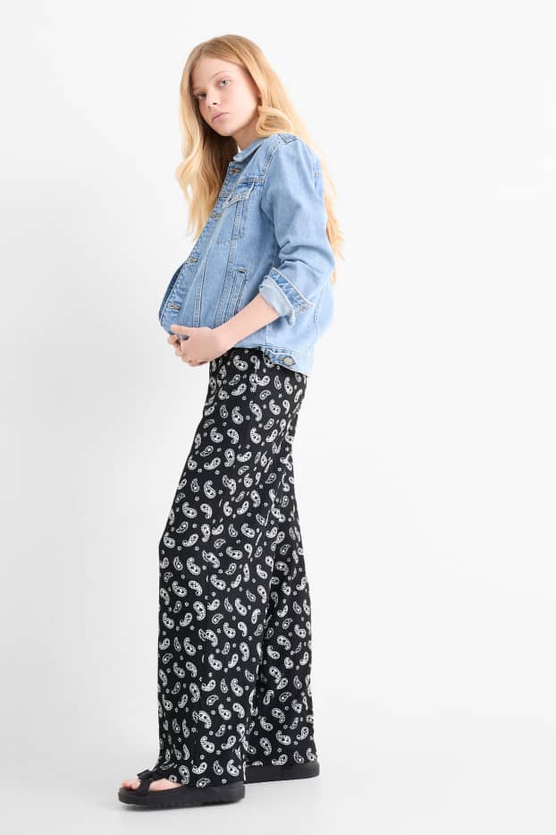 Kinder Mädchen - Stoffhose - gemustert - schwarz