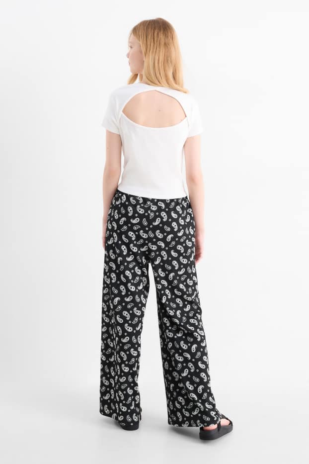 Kinder Mädchen - Stoffhose - gemustert - schwarz