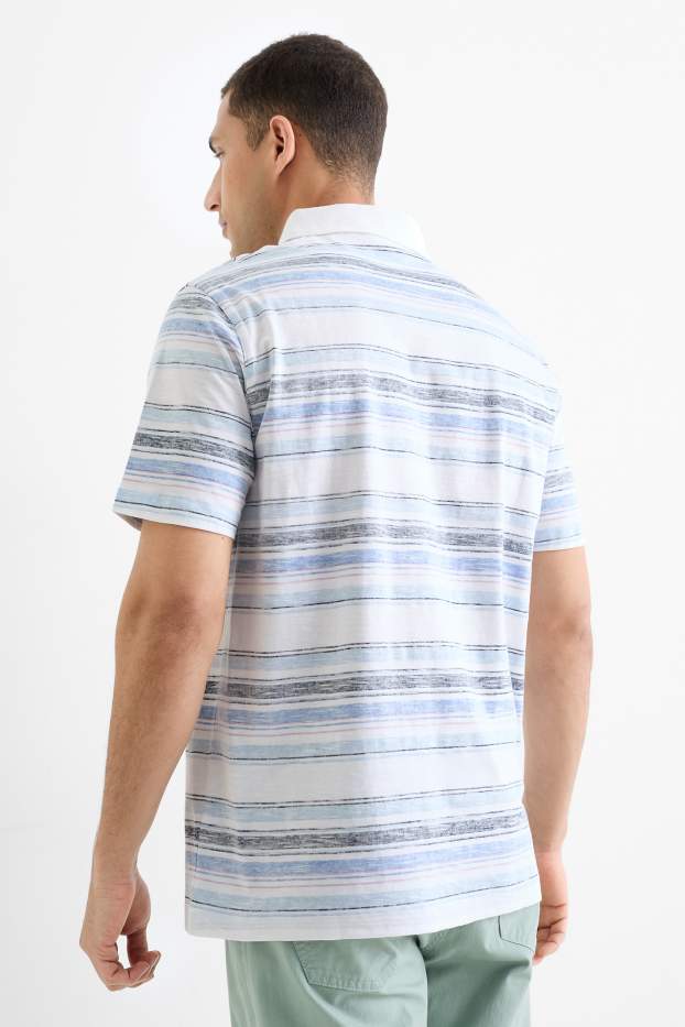 Men - Polo shirt - striped - white / blue