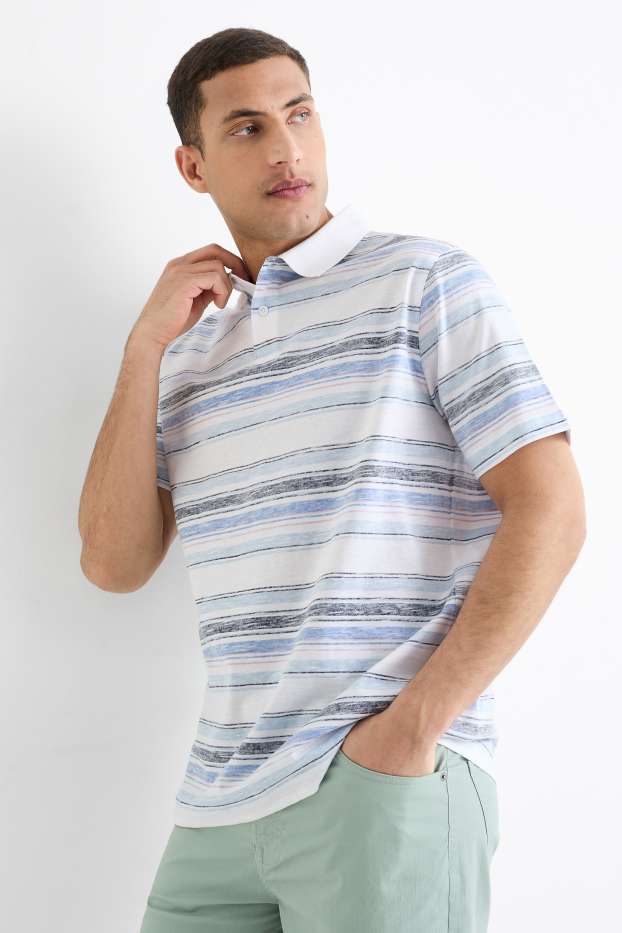 Men - Polo shirt - striped - white / blue