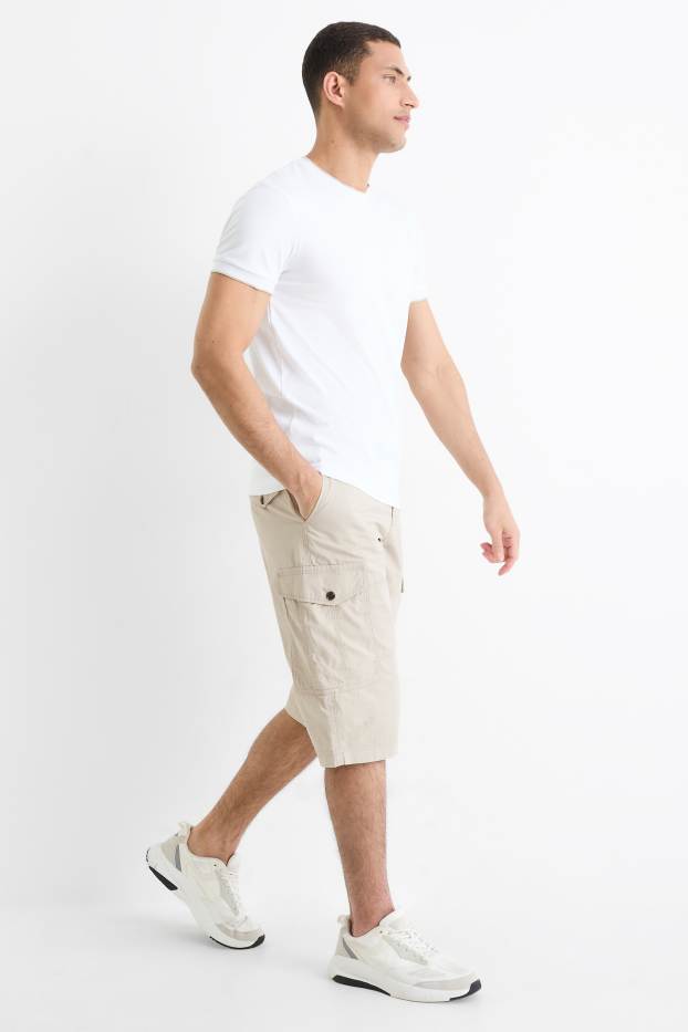 Hommes - Bermuda cargo à ceinture - beige