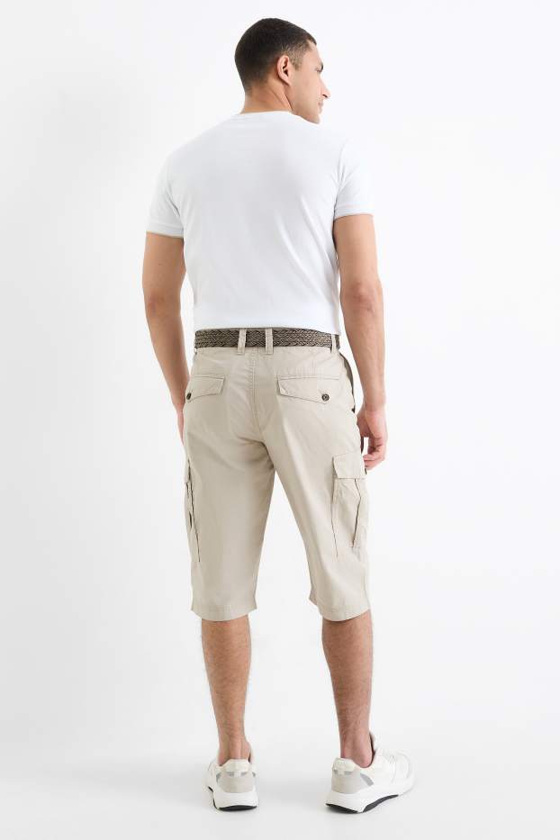 Hommes - Bermuda cargo à ceinture - beige