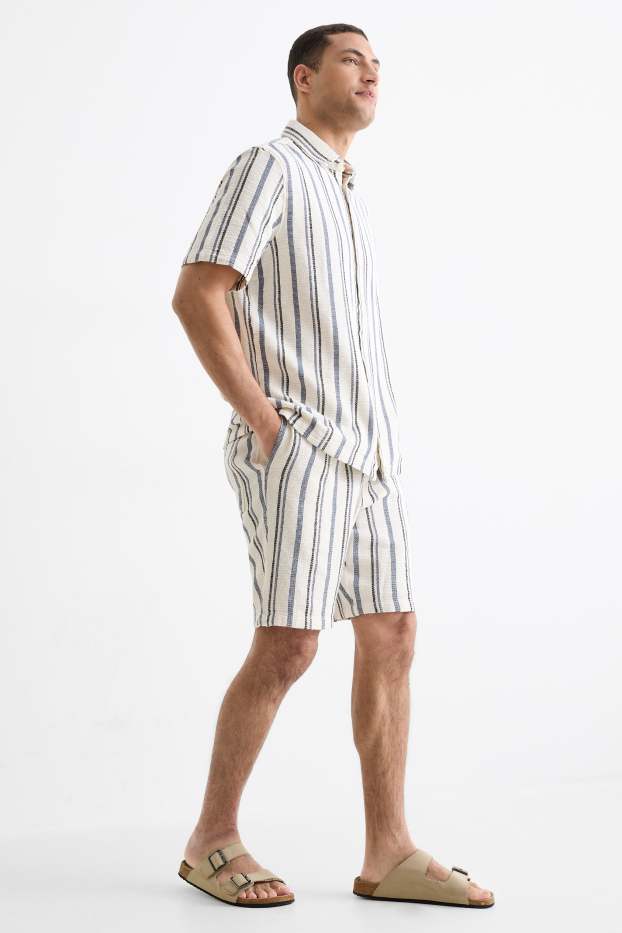 Hommes - Short - à rayures - blanc crème