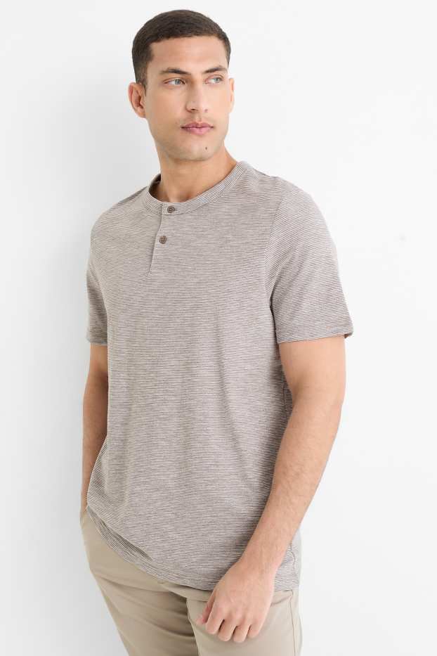 Uomo - Maglia serafino - regular fit - a righe - tessuto tramato - grigio scuro