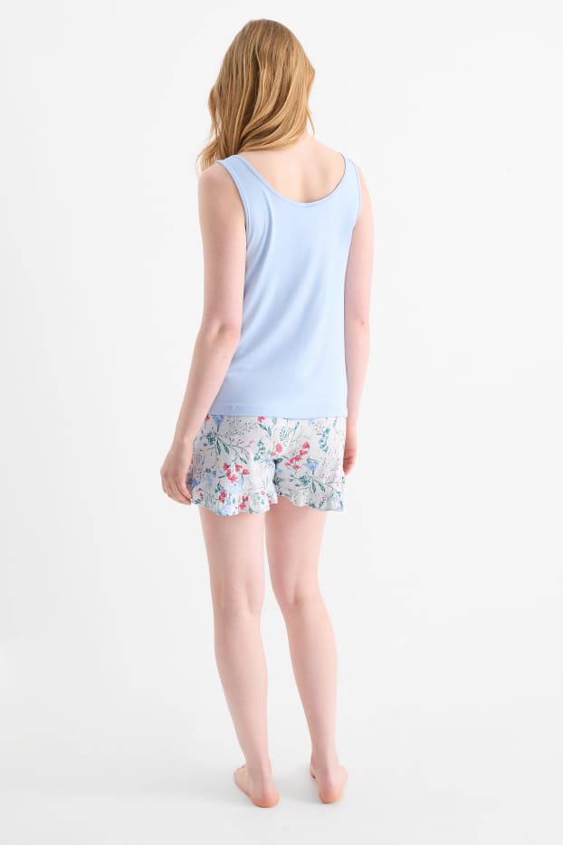 Damen - Viskose-Shorty-Pyjama - blau
