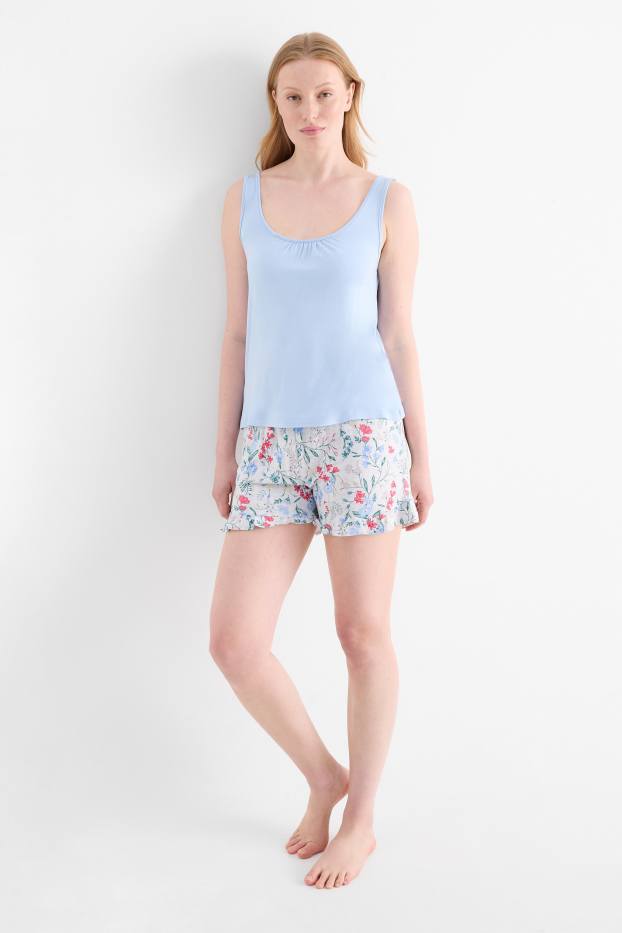 Damen - Viskose-Shorty-Pyjama - blau