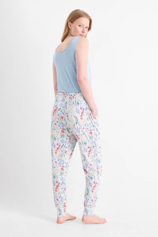 Mujer - Pantalón de pijama en viscosa - de flores - gris claro