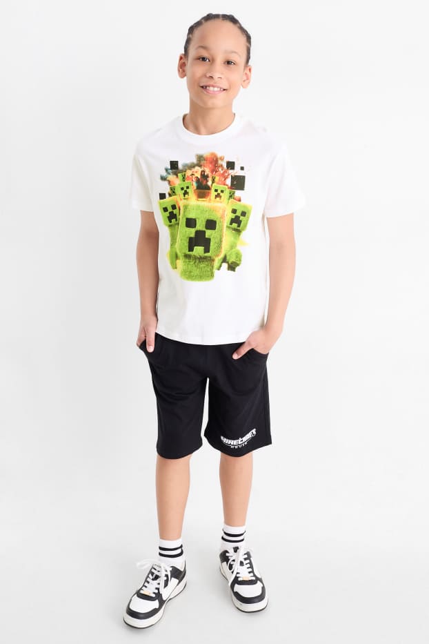 Bambini - Minecraft - set - maglia a maniche corte e shorts - 2 pezzi - bianco / nero