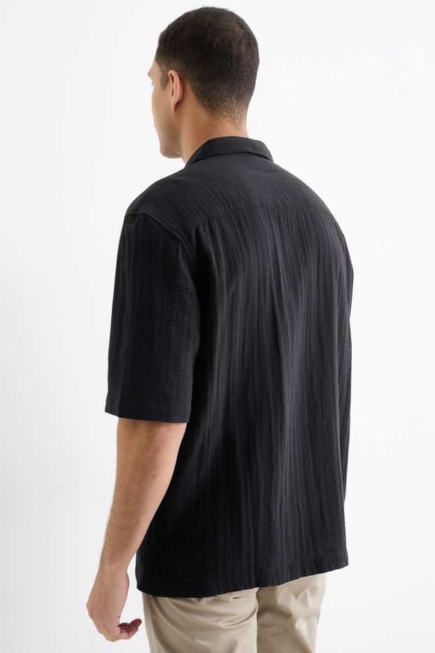 Herren - Musselin-Hemd - Relaxed Fit - Reverskragen - schwarz