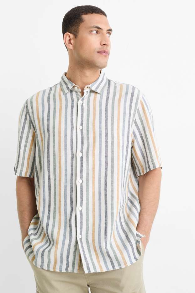 Herren - Hemd - Regular Fit - Kent - Leinen-Mix - gestreift - cremeweiß