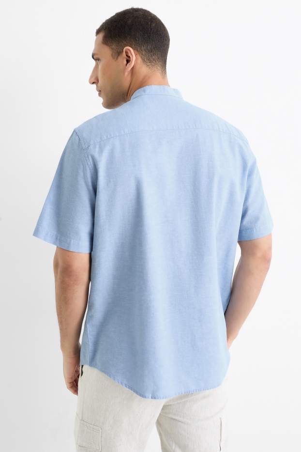 Herren - Hemd mit Leinen-Anteil - Regular Fit - Stehkragen - hellblau