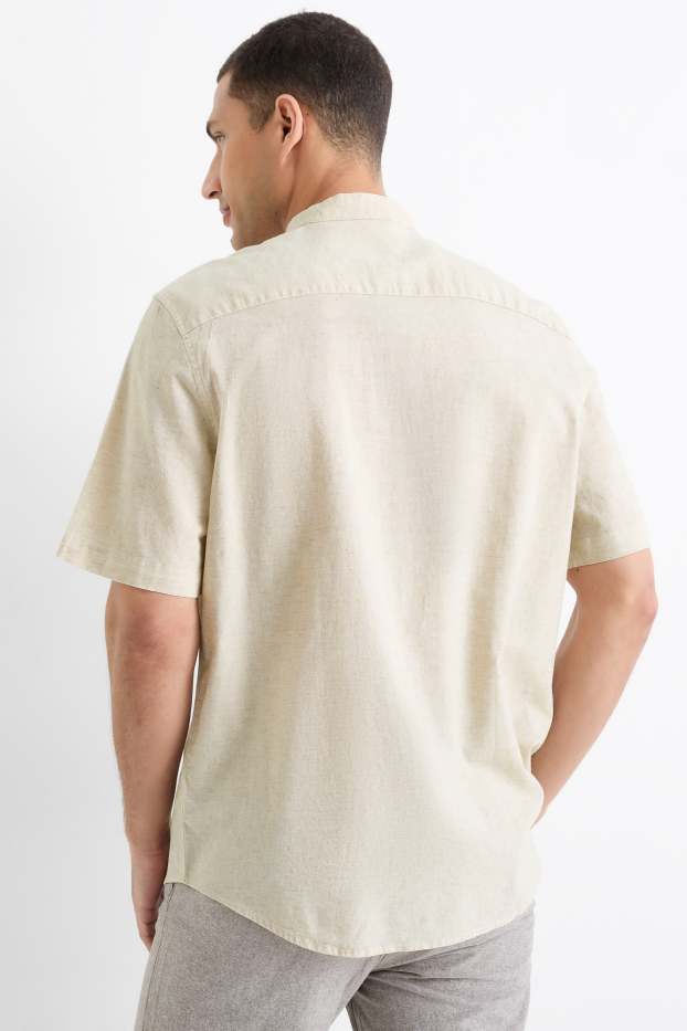 Hommes - Chemise avec teneur en lin - regular fit - encolure montante - beige clair