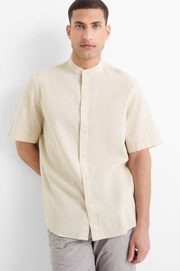 Hommes - Chemise avec teneur en lin - regular fit - encolure montante - beige clair
