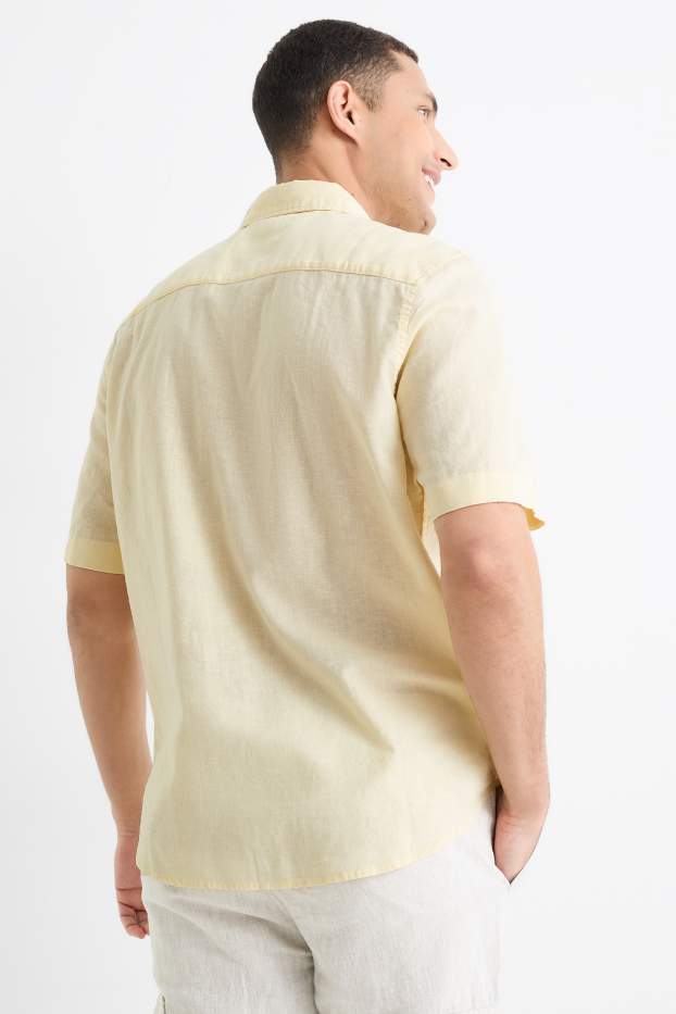 Herren - Hemd - Regular Fit - Kent - Leinen-Mix - hellgelb