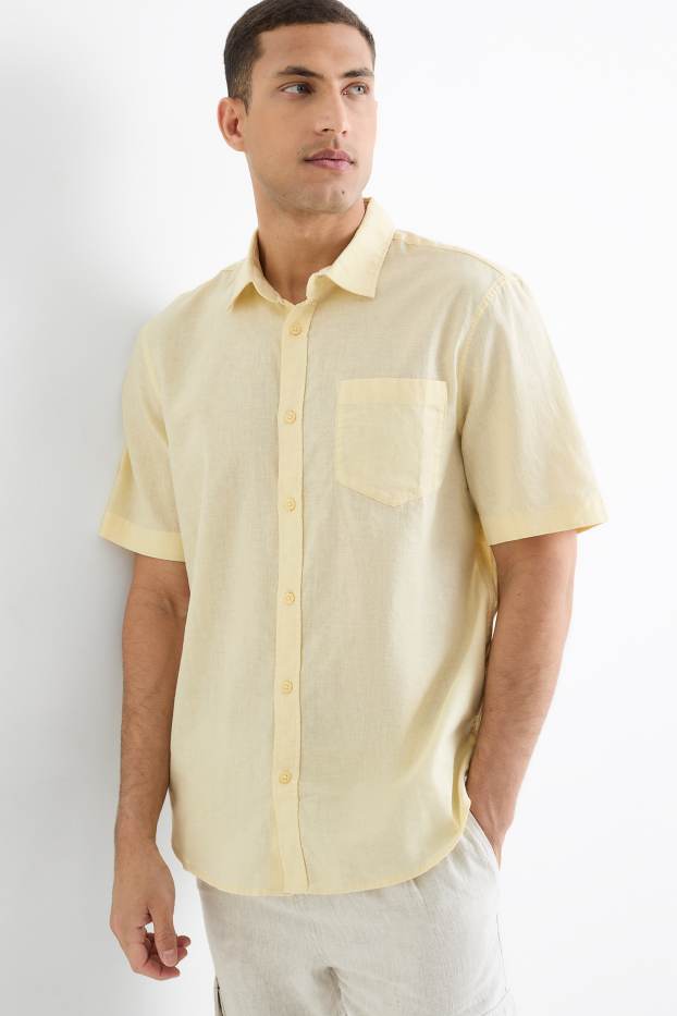 Herren - Hemd - Regular Fit - Kent - Leinen-Mix - hellgelb