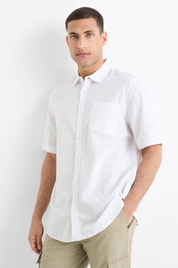 Herren - Hemd - Regular Fit - Kent - Leinen-Mix - weiß