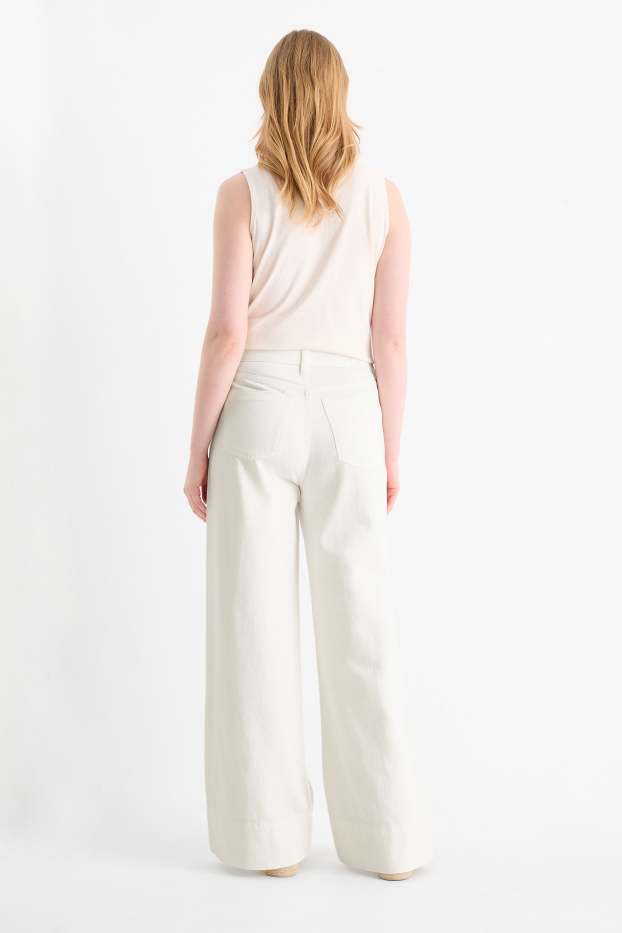 Damen - Wide Leg Jeans - Mid Waist - weiss